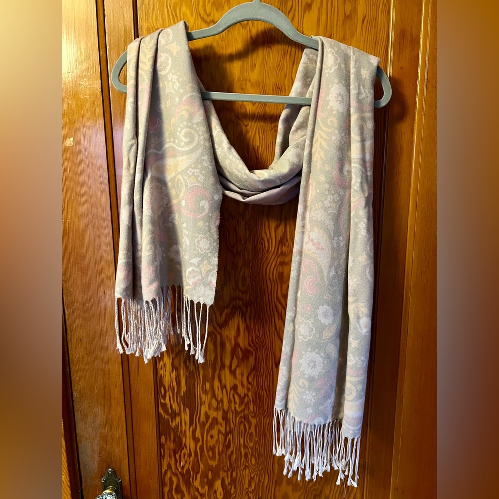 Soft, smooth purple-gray large floral scarf